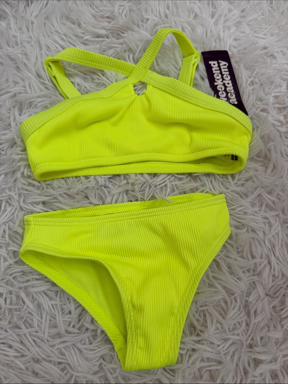 Neon Yellow Ribbed Bikini Set Kids